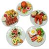 5 Pcs Dollhouse Miniature Food Set  Handmade Clay Oven Pork Ribs, Salmon Steak, Burger & Spaghetti on Ceramic Plates, 1/6 Scale Miniature Kitchen Accessories & Collectibles view 1