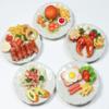 5 Pcs Dollhouse Miniature Food Set  Handmade Clay Oven Pork Ribs, Salmon Steak, Burger & Spaghetti on Ceramic Plates, 1/6 Scale Miniature Kitchen Accessories & Collectibles view 2