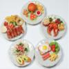 5 Pcs Dollhouse Miniature Food Set  Handmade Clay Oven Pork Ribs, Salmon Steak, Burger & Spaghetti on Ceramic Plates, 1/6 Scale Miniature Kitchen Accessories & Collectibles view 3