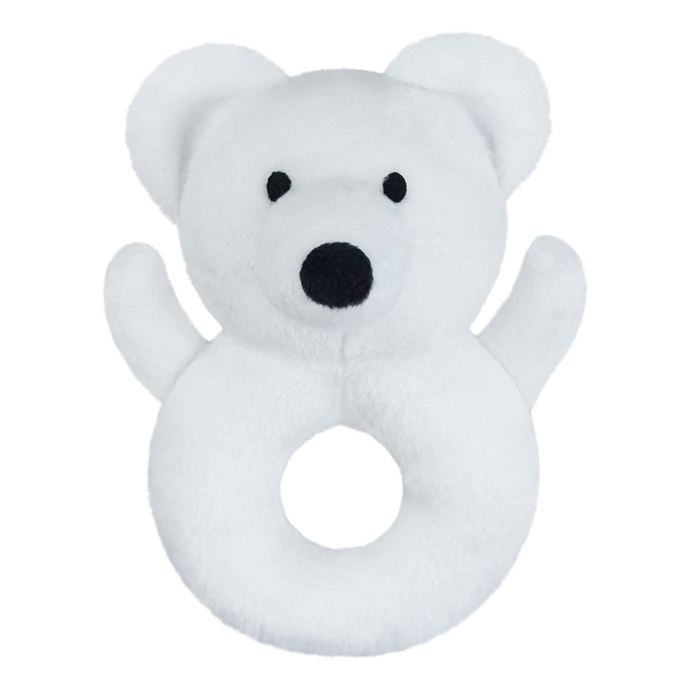Doindute Baby Polar Bear Soft Rattle Toy, Polar Bear Plush Infant Shaker Rattle Easy-Grasp Stuffed Animal Toy, Gifts for Newborns Babies Toddlers Boys Girls, White, 5 Inches