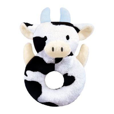Doindute Baby Cow Soft Rattle Toy, Dairy Cattle Plush Infant Shaker Rattle Easy-Grasp Stuffed Animal Toy, Gifts for Newborns Babies Toddlers Boys Girls, Blue Horns, 6 Inches