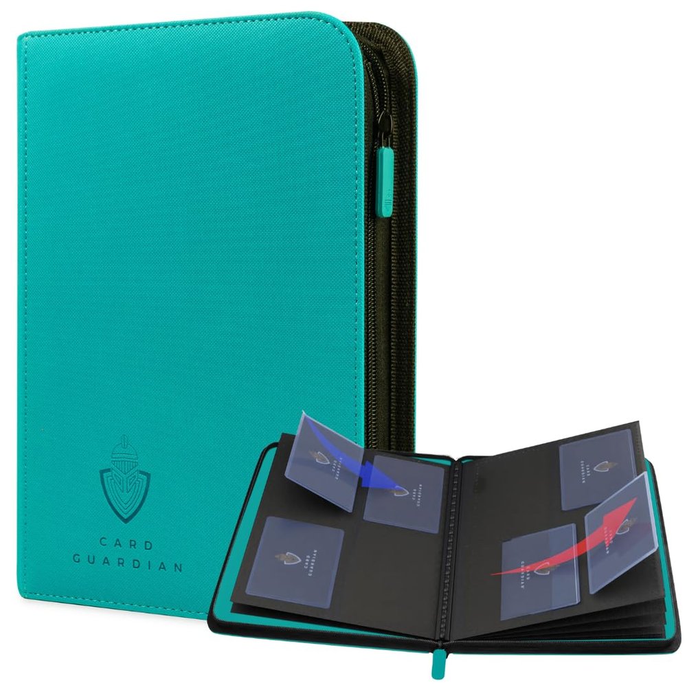 Card Guardian - 4 Pocket Premium Binder for 160 Cards (Teal) | Zipper Closure and Side Loaded Pockets | Compatible with Trading & Sports Cards including Magic the Gathering, Yugioh, Baseball Cards