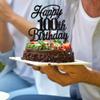 Rsstarxi 1 Pack Happy 100th Birthday Cake Topper Black Glitter 100 & Fabulous Cheers to 100 Years Old Birthday Cake Pick for Celebrating 100th Birthday Anniversary Party Cake Decorations Supplies view 4