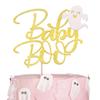 Rsstarxi 1 Pack Spooky Baby Boo Cake Topper Glitter Little Boo Ghost Cake Pick Baby Shower Cake Decorations for Halloween Theme Kids Birthday Party Supplies Gold view 1