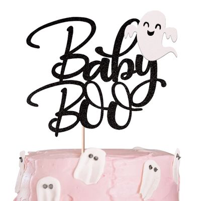 Rsstarxi 1 Pack Ghost Baby Boo Cake Topper Glitter Spooky Little Boo Cake Pick for Halloween Theme Baby Shower Kids Boys Girls Birthday Party Cake Decorations Supplies Black