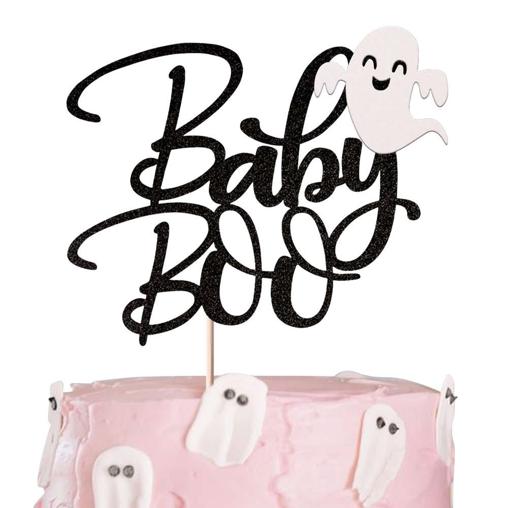 Rsstarxi 1 Pack Ghost Baby Boo Cake Topper Glitter Spooky Little Boo Cake Pick for Halloween Theme Baby Shower Kids Boys Girls Birthday Party Cake Decorations Supplies Black