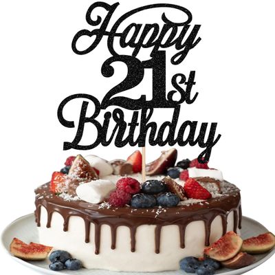 Rsstarxi 1 Pack Happy 21st Birthday Cake Topper Black Glitter 21 & Fabulous Cheers to 21 Years Old Birthday Cake Pick for Celebrating 21st Birthday Anniversary Party Cake Decorations Supplies