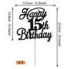 Rsstarxi 1 Pack Happy 15th Birthday Cake Topper Black Glitter 15 & Fabulous Cheers to 15 Years Old Birthday Cake Pick for Celebrating 15th Birthday Anniversary Party Cake Decorations Supplies view 3