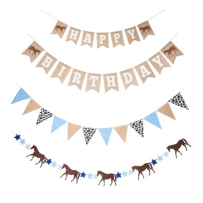 Horse Birthday Decorations  Happy Birthday Burlap Banner  Felt Horse Garland and Pennant Banner  Western Party Decorations - Horse Party Supplies