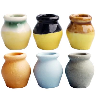 Mini Ceramic Set of 6, Assorted Colors, Ideal for Dollhouse Decoration, DIY Crafting, and Miniature Garden Display, 0.86 X 0.86 X 0.59 Inch, Lifelike and Durable