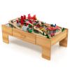 Costzon Train Table, 2 in 1 Kids Activity Table w/Storage Drawer, 100 Multicolor Pieces, Railway, Track, Cars, City, DIY Design, Reversible Tabletop, Gift for Boys Girls, Wooden Train Set (Natural) view 1