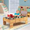 Costzon Train Table, 2 in 1 Kids Activity Table w/Storage Drawer, 100 Multicolor Pieces, Railway, Track, Cars, City, DIY Design, Reversible Tabletop, Gift for Boys Girls, Wooden Train Set (Natural) view 2