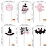 24 Pack Halloween Cupcake Toppers Glitter Pink Ghost Little Boo Bat Witch Hat Pumpkin Cupcake for Happy Halloween Theme Baby Shower Birthday Party Cake Decorations Supplies Pink view 2