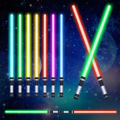 OSDUE Light Up Saber with Sound, 2 Pack 7 Colors Retractable Lightsaber for Kids, Boys Lightsaber Sword Toy Party Favor for Adult Kids Cosplay, Dress Up Party, Metroid and Warrior