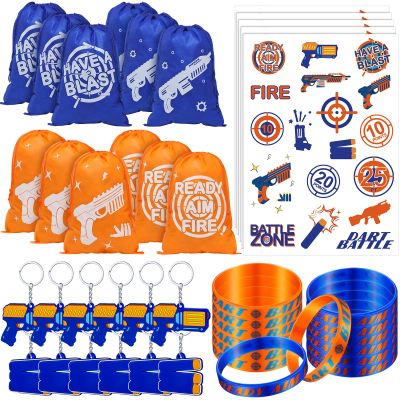 Sureio Dart Battle Party Supplies Include Wars Party Goody Treat Bags Dart Silicone Rubber Bracelet Wristbands Keychain Temporary Tattoos for Battle Birthday Favors(576 Pcs)