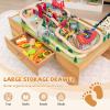 GLACER Kids Wooden Train Table Set, 100-Piece Multipurpose Activity Table with 2-in-1 Reversible & Removable Tabletop, Large Capacity Storage Drawer, Vehicles, Houses, DIY Gift for Aged 3+, Natural view 4