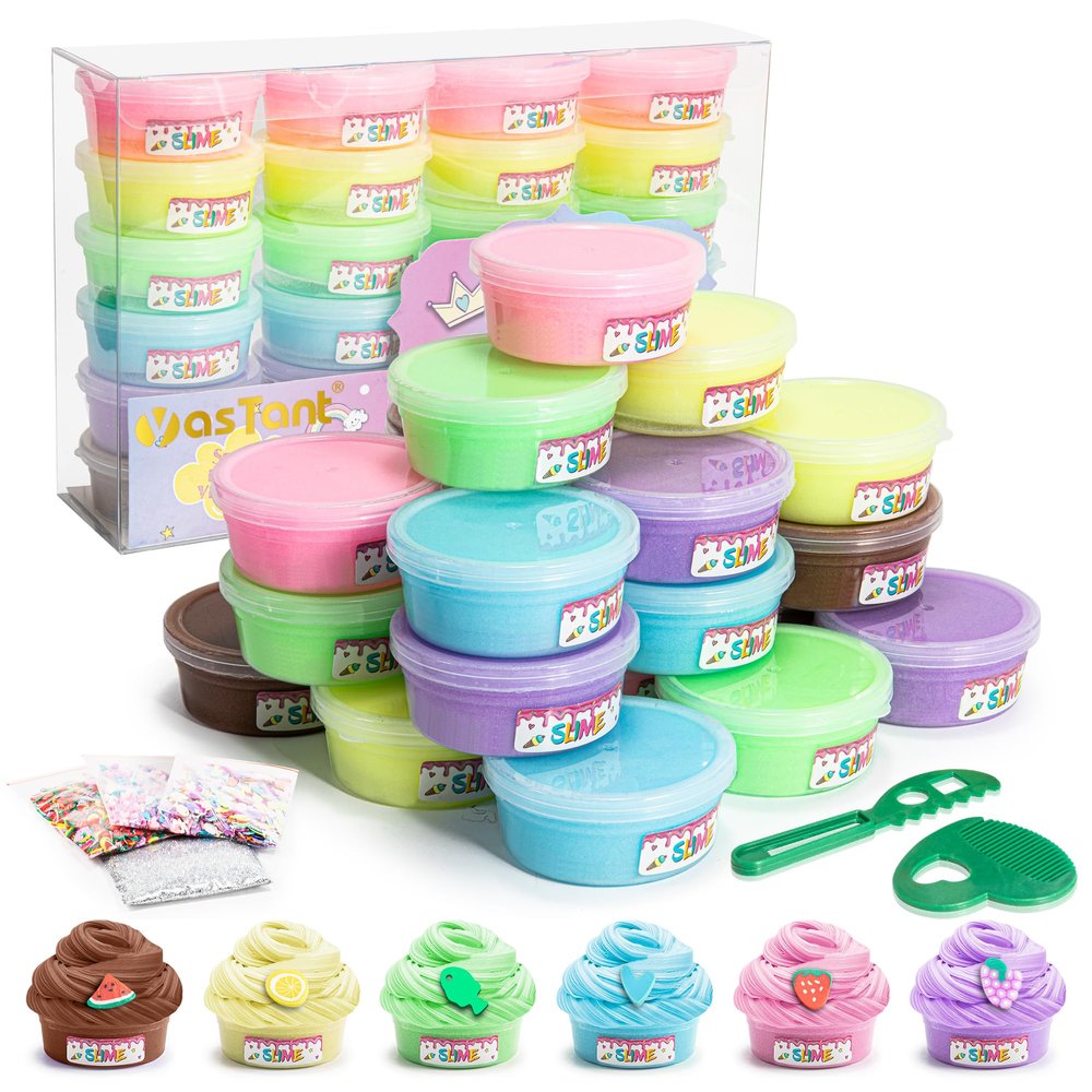 YasTant Slime Kit for Girls and Boys, Safe and Fluffy Slime for Kids, Stress Relief Kids Slime Kits for Toddlers, Stretchy Butter Slime Pack of 24