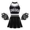 Oyolan Girls Cheer Uniform Outfit Cheer Leader Halloween Costume Vest with Pleated Skirt Tassel Flower Balls Black B 14 Years view 1