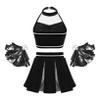 Oyolan Girls Cheer Uniform Outfit Cheer Leader Halloween Costume Vest with Pleated Skirt Tassel Flower Balls Black B 14 Years view 2