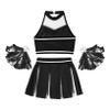 Oyolan Girls Cheer Uniform Outfit Cheer Leader Halloween Costume Vest with Pleated Skirt Tassel Flower Balls Black B 14 Years view 4
