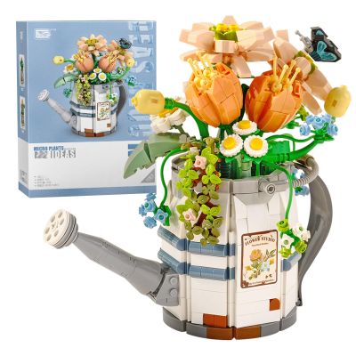 MEIEST Mini Building Blocks Watering Pot Bonsai Plant Model Set,Creative DIY Simulation Particle Flower Succulent Botanical Collection Construction Building Bricks Toy,Home Decor