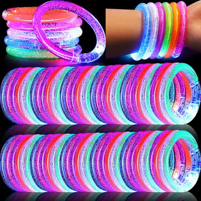 CLRBEATTY 80 Pack LED Bracelets,6 Color Glow Bracelet Glow in The Dark Bracelets,Flashing Light Up Bracelet for Adults,Glow Stick Bracelet for Concerts Festivals Carnival Rave Neon Party Supplies