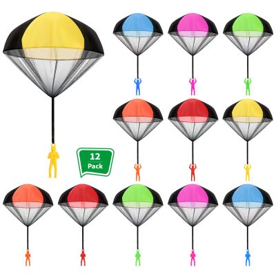 Sratte 12 Pieces Parachute Toy Hand Throw Flying Toys Parachute Men Toy Parachute Figures for Christmas Outdoor Landing Gifts, No Battery Nor Assembly Required (Simple Style)