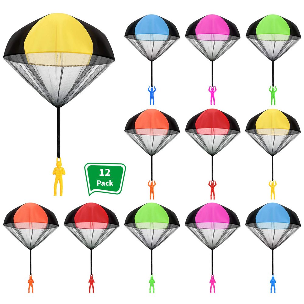 Sratte 12 Pieces Parachute Toy Hand Throw Flying Toys Parachute Men Toy Parachute Figures for Christmas Outdoor Landing Gifts, No Battery Nor Assembly Required (Simple Style)