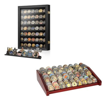 DecoWoodo 7 Rows Challenge Coin Display Case & 12 Rows Challenge Coin Display Stand