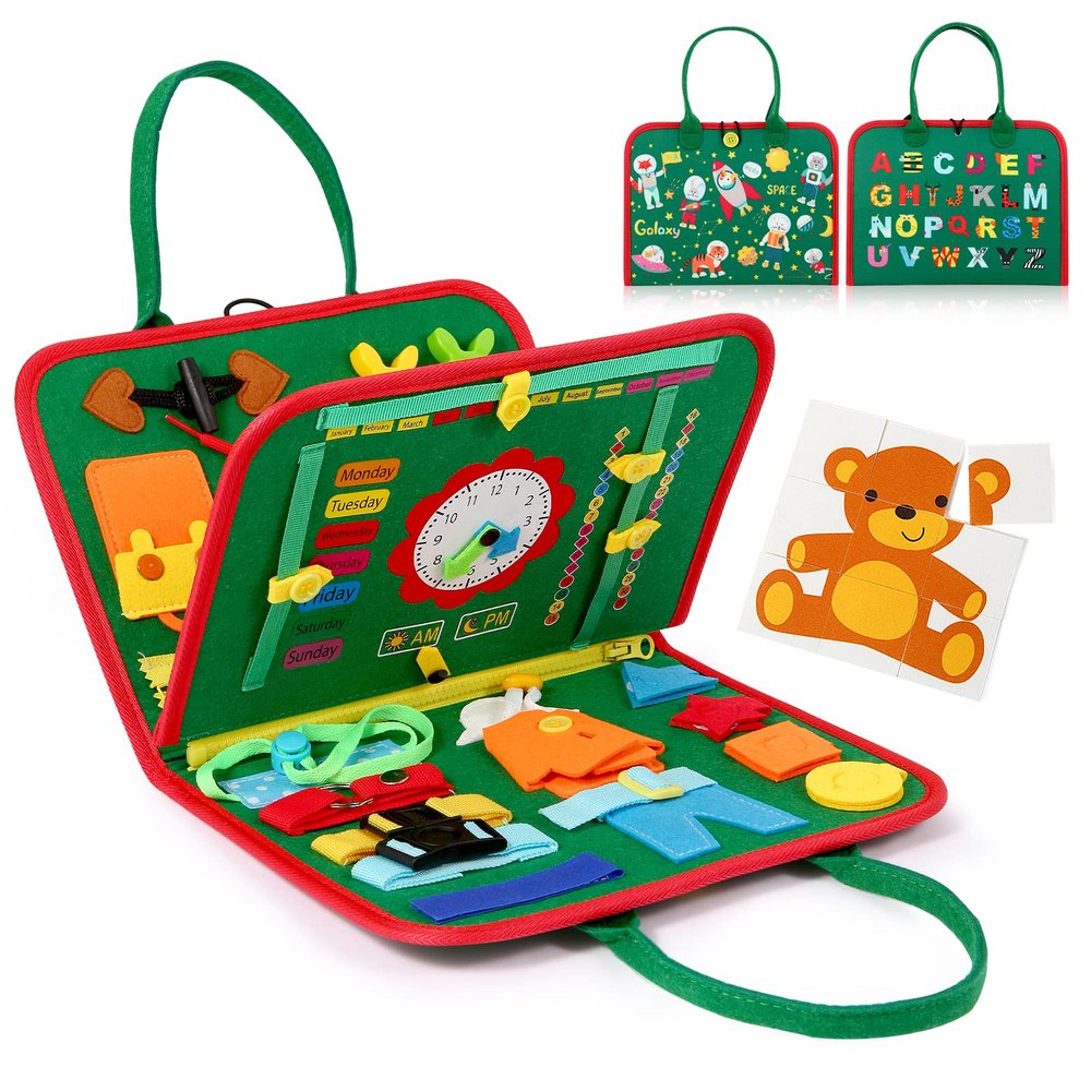 Hooku Busy Board for 1 Year Old, Montessori Sensory Toys for Toddlers 1-3, Fine Motor Travel Toys, Toddler Learning Activities, Birthday Gifts for Baby Boy Girl