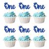 24Pcs Crown Cupcake Toppers Blue Glitter Crown One Cupcake Toppers Prince 1st Birthday Crown Cupcake Decors for Prince Crown Theme Baby Shower Party Decoration Supplies view 1