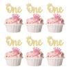 24Pcs Crown Cupcake Toppers Gold Glitter Crown One Cupcake Toppers Prince 1st Birthday Crown Cupcake Decors for Prince Crown Theme Baby Shower Party Decoration Supplies view 1