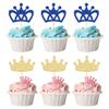 24Pcs Crown Cupcake Toppers Prince and Princes Blue Gold Glitter Royal Crown Cupcake Picks King Queen Crown Cupcake Decors for Prince Crown Theme Baby Shower Party Decoration Supplies view 1