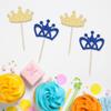 24Pcs Crown Cupcake Toppers Prince and Princes Blue Gold Glitter Royal Crown Cupcake Picks King Queen Crown Cupcake Decors for Prince Crown Theme Baby Shower Party Decoration Supplies view 3