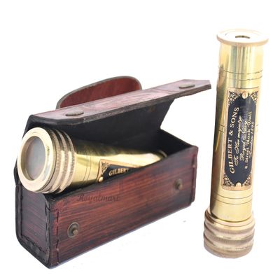 Royalmart Kaleidoscope with Leather Box - Vintage Look - Antique Finish -Brass Kaleidoscope for Kids Friends Family Children - 3D Mirror Lens (Brass Finish)