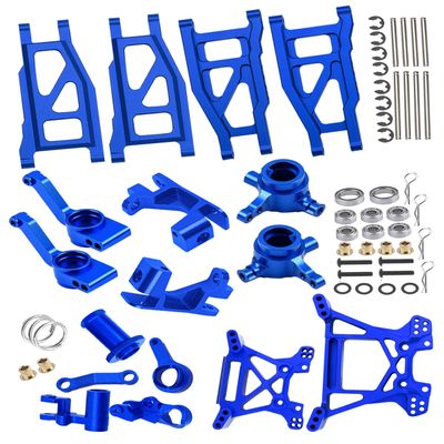 Rcarmumb Upgrades Part for 1/10 Rustler 4x4 BL-2S#67164-4,Alloy Front Rear Suspension Arm,Steering Blocks,Caster Block,Rear Stub Axle Carriers,Steering Block,Shock Tower Set,Navy Blue