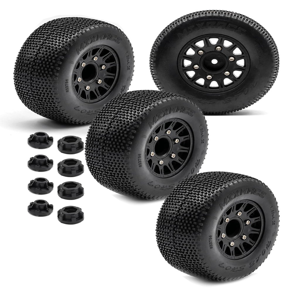 Rcarmumb 4pcs Rc Truck Tires,12mm/14mm Hex RC Wheels and Tires for 1/10 Slash 2WD 44 4wd,Arrm a Senton Axia1 Red cat Rc 4wd Hex Detachable Replacement Snow Tires Desert Tires,Black