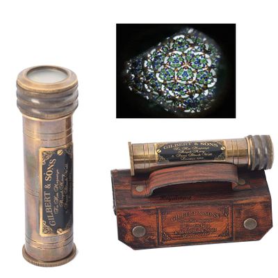 Royalmart Handicrafts Handmade Brass Kaleidoscope with Leather Box - Vintage Look - Antique Finish - Kaleidoscope for Kids Friends Family Children - 3D Mirror Lens (Personalized)