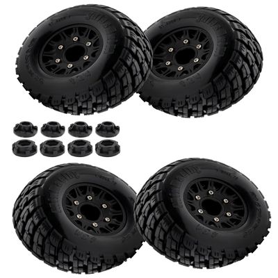 Rcarmumb RC Wheels and Tires for 1/10 Slash 2WD 44 4wd,Senton Axia1 Red cat Rc 4wd Hex Detachable Replacement Snow Tires Desert Tires,12mm/14mm Hex Rc Truck Tires (4pcs) Black