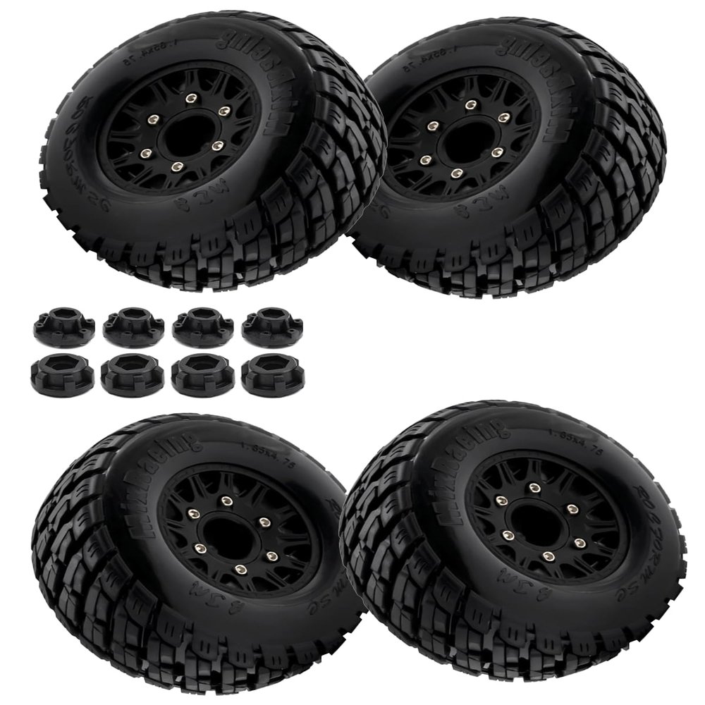 Rcarmumb RC Wheels and Tires for 1/10 Slash 2WD 44 4wd,Senton Axia1 Red cat Rc 4wd Hex Detachable Replacement Snow Tires Desert Tires,12mm/14mm Hex Rc Truck Tires (4pcs) Black
