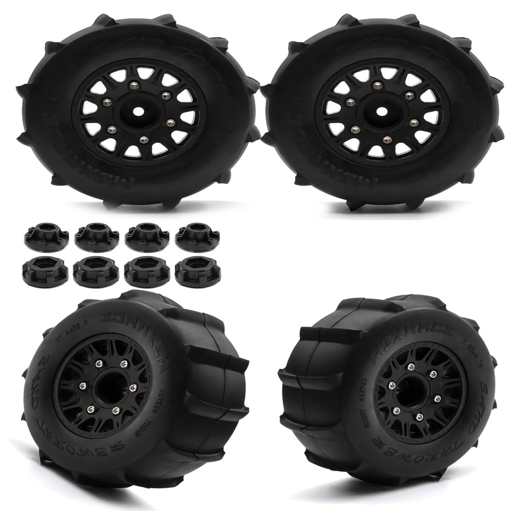 Rcarmumb 12mm/14mm Hex RC Wheels and Tires for 1/10 Slash 2WD 44 4wd,Arrm a Senton Axia1 Red cat Rc 4wd Hex Detachable Replacement Snow Tires Desert Tires,4pcs Rc Truck Tires,Black