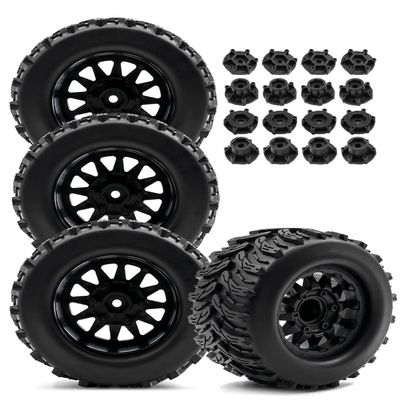 Rcarmumb 12mm/14mm Hex RC Truck Tires Wheel for 1/10 Arrm a Granite Vorteks Big Rock,Rustler Stampede Hoss/Axia1 LOS1 Red cat Rc 4wd,4pcs Rc Truck Tires,Black