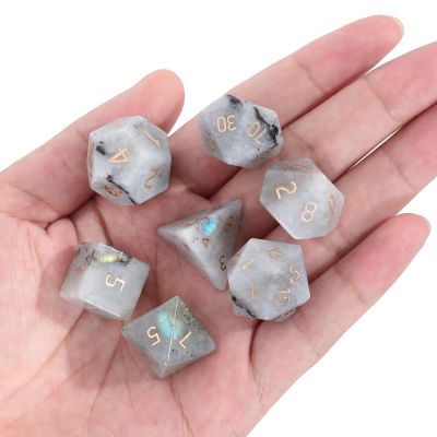 Loveliome 7 PCS Polyhedral DND Dice Stone Crystal Set for RPG Role Playing Games Dungeons and Dragons Table Games, Moonstone