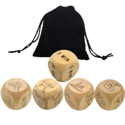 YingRen 5Pcs Natural Wooden Yoga Dice Exercise Dice Couple Dice Bedroom Game Dice/Full-Body Fitness Dice Humour Dice Decision Dice Novelty Gifts+Velvet Bag