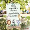 Personalized Young Wild And Three Happy Birthday Welcome Sign - Customized Jungle Safari Theme Birthday Party Decoration - Custom Wild Animals Birthday Celebration Sign (Acrylic) view 3