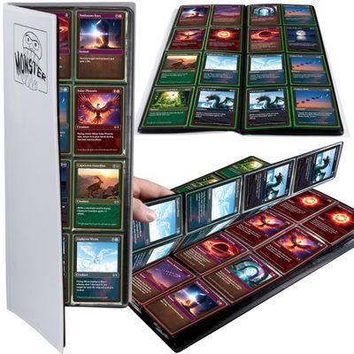 Monster 8 Pocket Trading Card Album - Matte White Binder, Anti-Theft & Anti-Drop TCG Protection w Side Loading Pockets, Holds 320 Cards -Compatible with Yugioh, Pokemon, MTG Magic the Gathering Cards