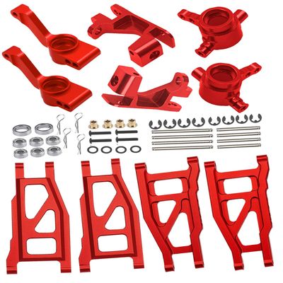 Rcarmumb Upgrades Part for 1/10 Slash 4x4 VXL,Stampede 4X4 VXL,Rustler 4X4 VXL,Hoss 4X4 VXL,Alloy Front Rear Suspension Arm & Steering Blocks Caster Blocks C-Hubs Stub Axle Carriers,Red