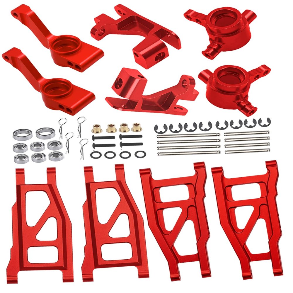 Rcarmumb Upgrades Part for 1/10 Slash 4x4 VXL,Stampede 4X4 VXL,Rustler 4X4 VXL,Hoss 4X4 VXL,Alloy Front Rear Suspension Arm & Steering Blocks Caster Blocks C-Hubs Stub Axle Carriers,Red