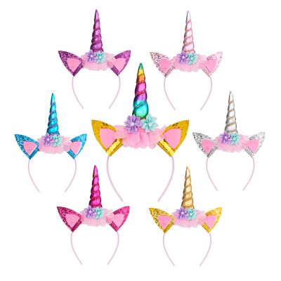 14 PCS Unicorn Headband, Colour Flower Headbands Supplies for Girls Unicorn Party Favors for Birthday, Thanksgiving Day, Christmas
