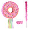 Suilung Pink Donut Piata with String, Bat and Blindfold Multicolor Colorful Small Piata for Reveal Shower Donut Grow up Theme Party Birthday Anniversary Party, 12.6 x 12.6 x 3.15 Inch view 1